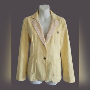 Morrissey Y?" single-breasted light yellow seersucker blazer, sz.8